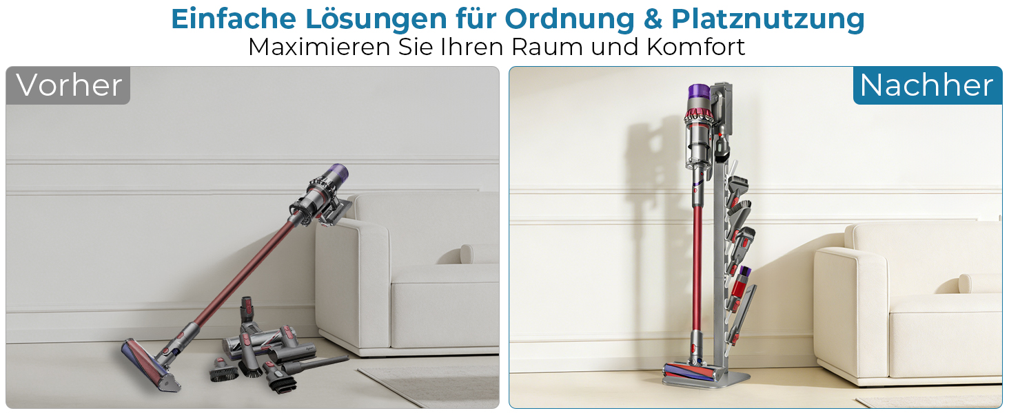 Підставка для пилососа Dyson V16, Gen5, V15, V12, V11, V10, V8, V7, V6 – металева, настільна, з 4 гаками, без свердління, срібляста