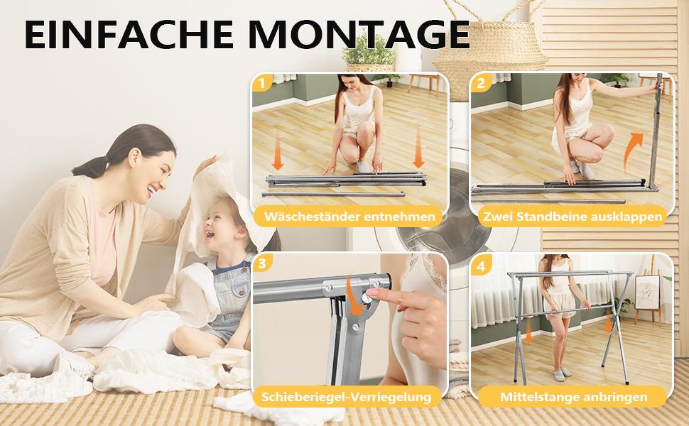 Сушарка для білизни URYAN 200 см, сталева, розкладна, для дому та вулиці, з 20 гачками, велика, стійка