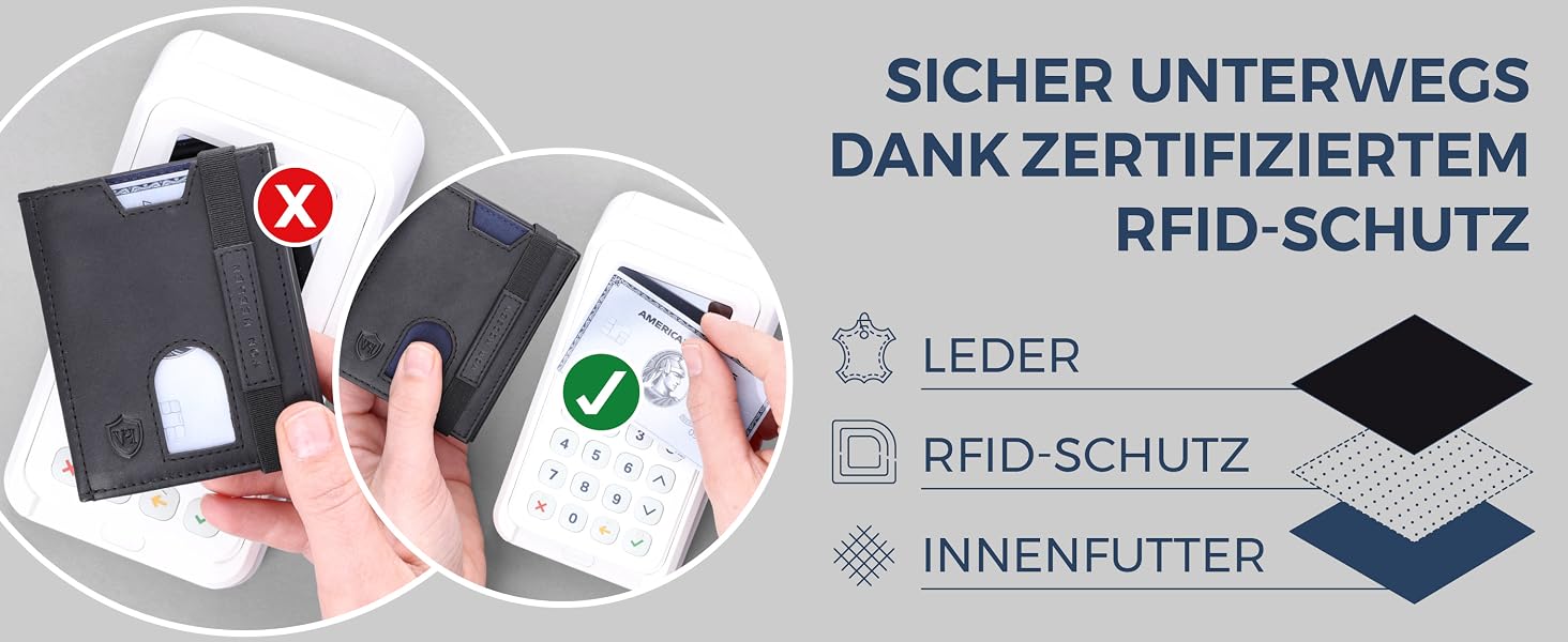 Картхолдер Von Heesen з монетницею RFID захист, шкіряний гаманець для жінок та чоловіків, чорний (Waxy)