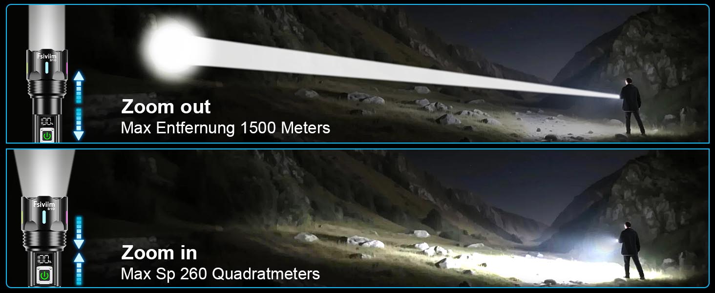 Ліхтарик LED акумуляторний, 500 000 люмен, тактичний, з регулюванням фокусу, 5 режимів, для кемпінгу, матовий чорний