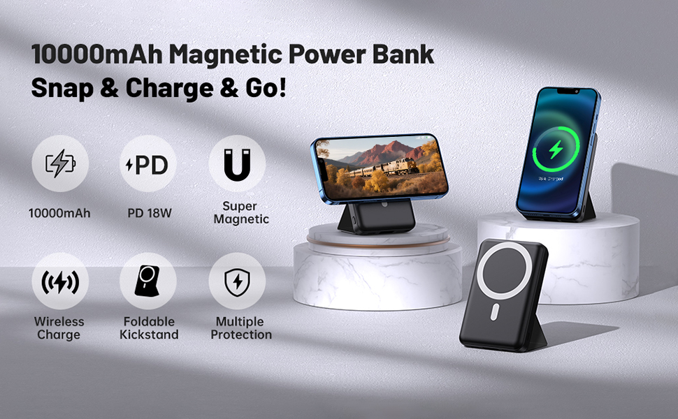 Powerbank Yiisonger Magsafe 10000mAh з бездротовою зарядкою, LED-дисплеєм та USB-C кабелем (фіолетовий)