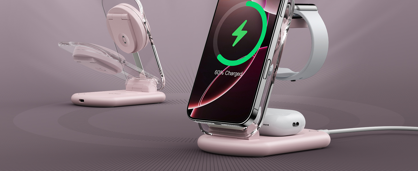 Зарядний пристрій MagSafe 3-в-1 для iPhone та Apple Watch/AirPods (Рожевий)