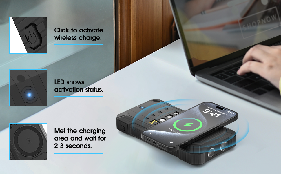 Портативний зарядний акумулятор Solar Powerbank 56800mAh з сонячною панеллю, PD 30W, USB-C, бездротова зарядка 15W, LED-індикатор, ліхтарик, 3 порти (2 USB та 1 Type-C), 4 кабелі, для активного відпочинку, чорний