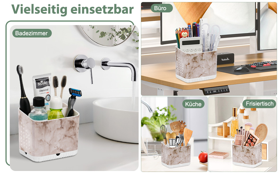 Тримач для зубних щіток електричної та звичайної, дерев'яний, з дренажними отворами, органайзер для ванної кімнати (світло-сірий мармур)