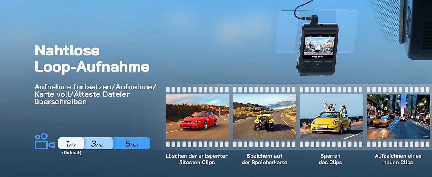 Dashcam WOLFANG Mini 2.5K 1440P WiFi з SD 32GB: Нічне Бачення, Широкий Кут 170°, WDR, Паркувальний Режим, G-Sensor, Циклічна Запис