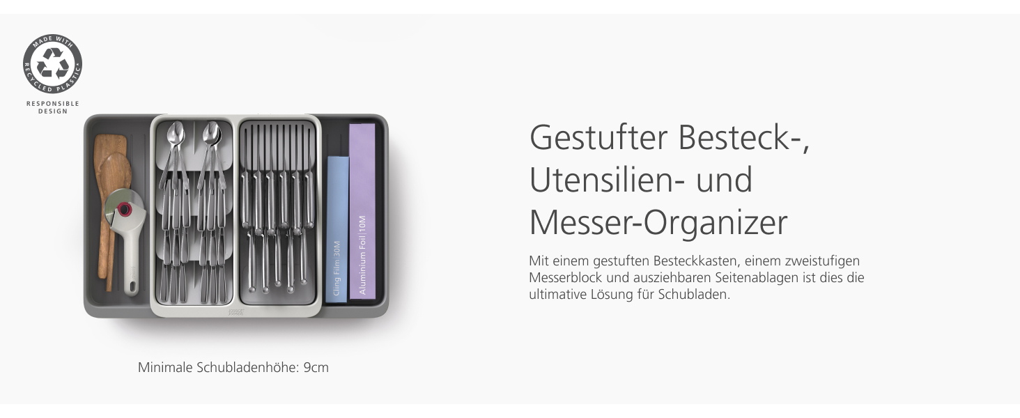 Органайзер для столових приборів Joseph Joseph DrawerStore з ніжницями, розширюваний, з переробленого пластику, компактний