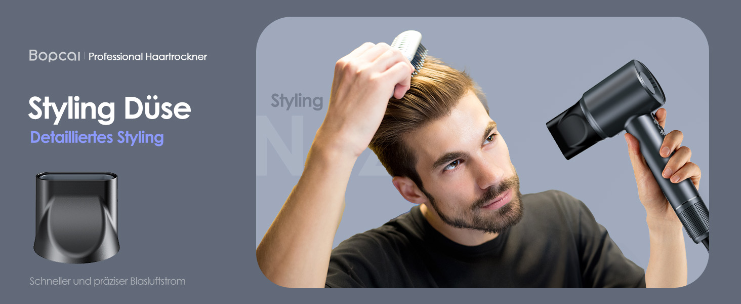 Іонізатор волосся Bopcal, 160000 об/хв, 500 млн іонів, з насадкою-дифузором, професійний фен для дому, салону, подорожей, 12 режимів, чорний