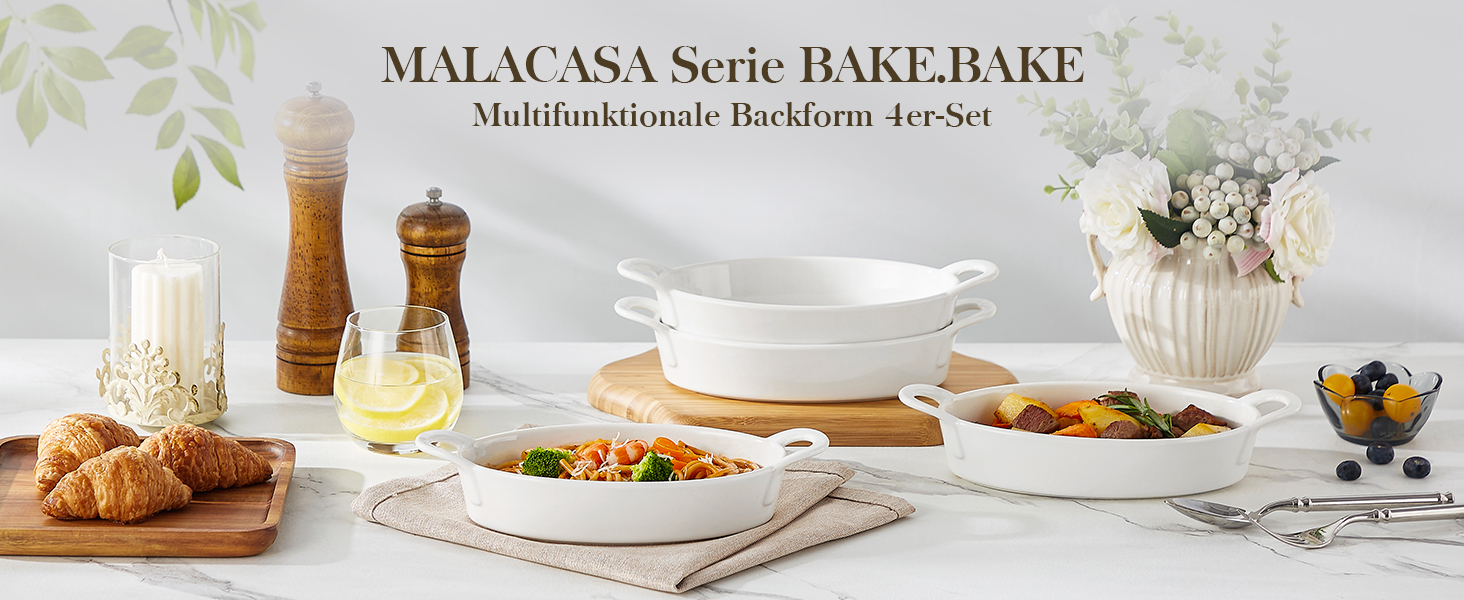 Форма для запікання MALACASA 4 шт, 600 мл, керамічна, біла - для лазаньї, гратену, пасти, десертів