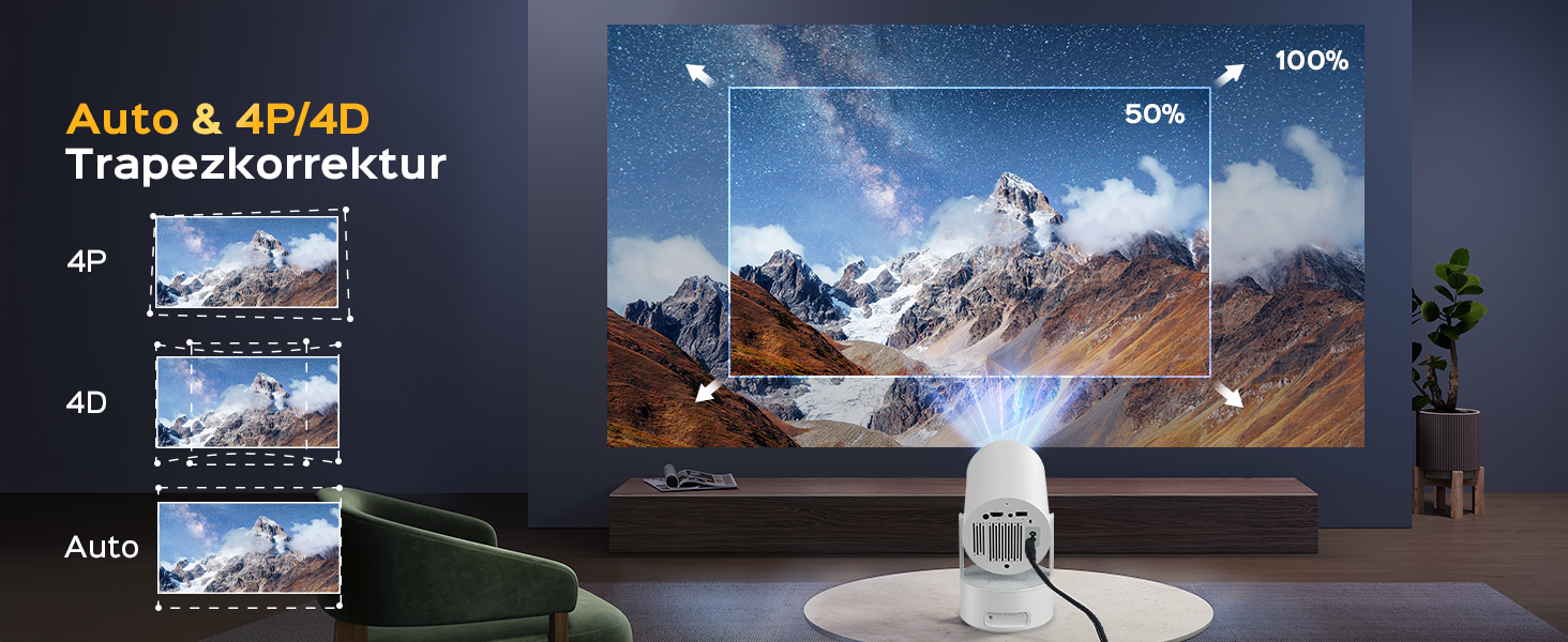 Aubor Mentech Mini Beamer 4K: Портативний проєктор для дому з Wi-Fi 6, BT 5.2 та Android OS, Auto Keystone, 180° та підтримкою HDMI.