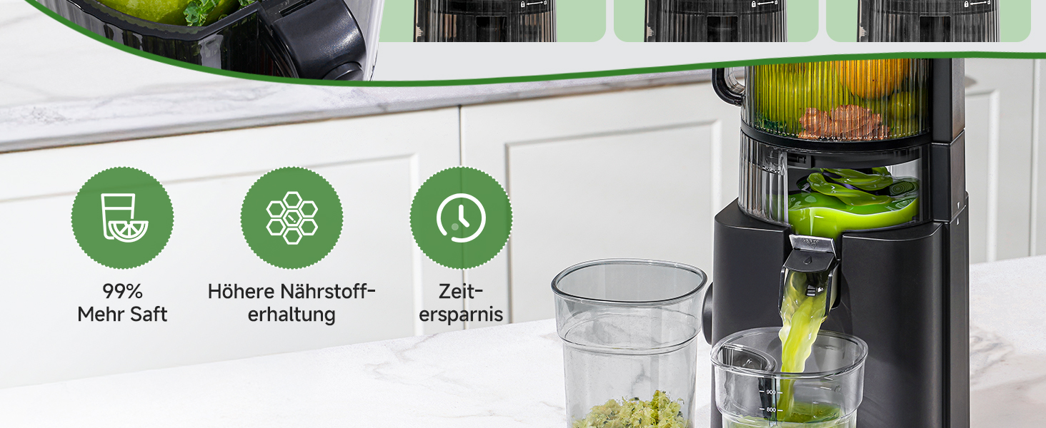 Центрифужна соковижималка AMZCHEF 600W з широким завантажувальним отвором 155 мм для цілих овочів та фруктів, чорна