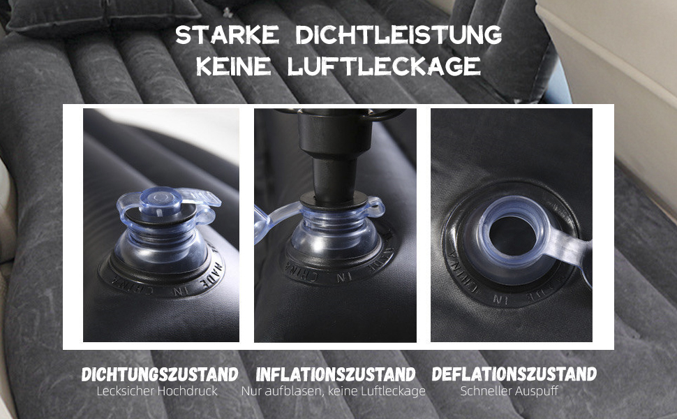 Надувний матрац Auto, чорний, з двома подушками та насосом. Ідеальний для кемпінгу, відпочинку та тематичних вечірок. Пряма форма.