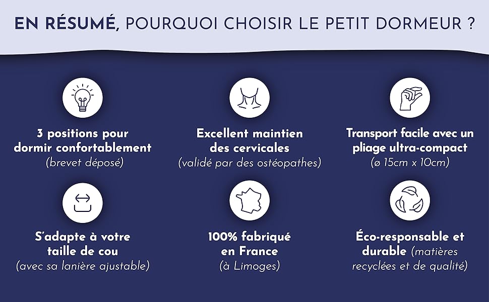 Подушка для подорожей Le Pe Dormeur, ергономічна, 3-в-1, ультракомфортна, компактна, виготовлена у Франції, пральна – Колір: Нічний блакитний