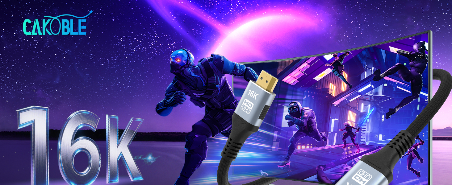 Кабель HDMI 2.2, 2 метри, 96Gbps, 16K/12K/10K/8K/4K@120Hz/240Hz/480Hz, eARC, HDR10+, Dolby Atmos/Vision, HDCP 2.2, для PS5, Xbox, Soundbar, Fire TV, HDTV