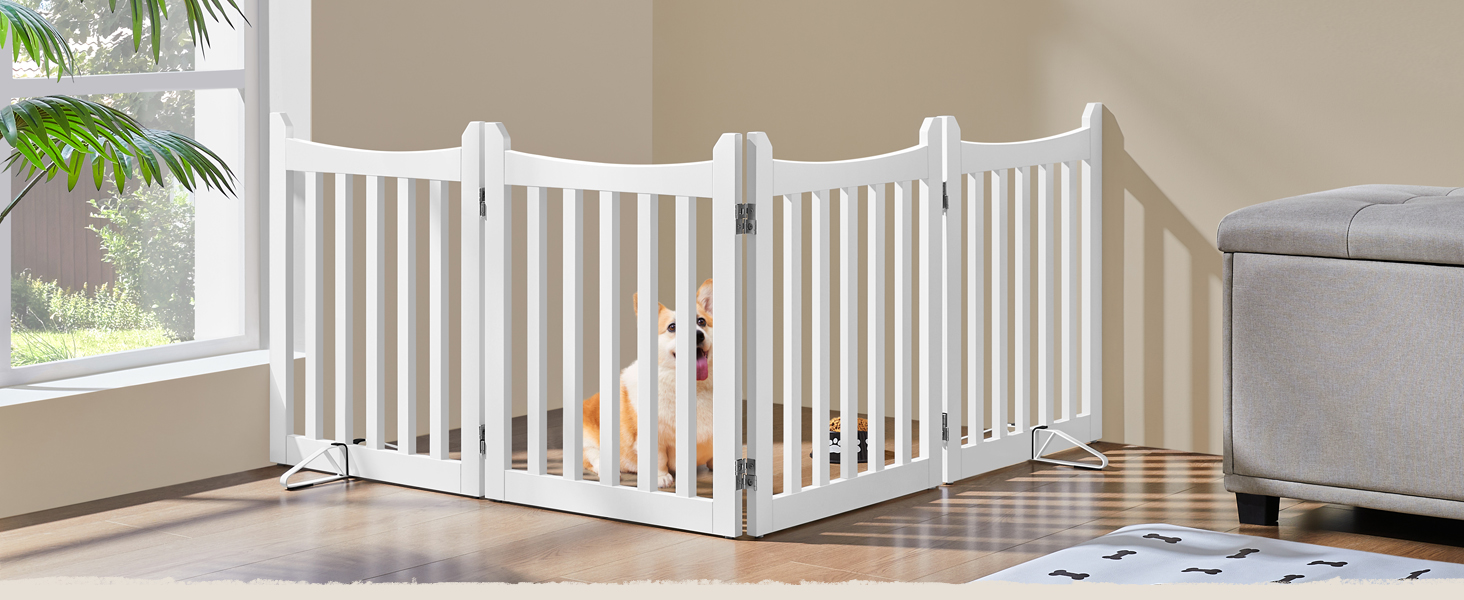 Yaheetech Freestanding Dog Gate - 4 Panel Pet Barrier, 60.5 x 201.5 cm - White