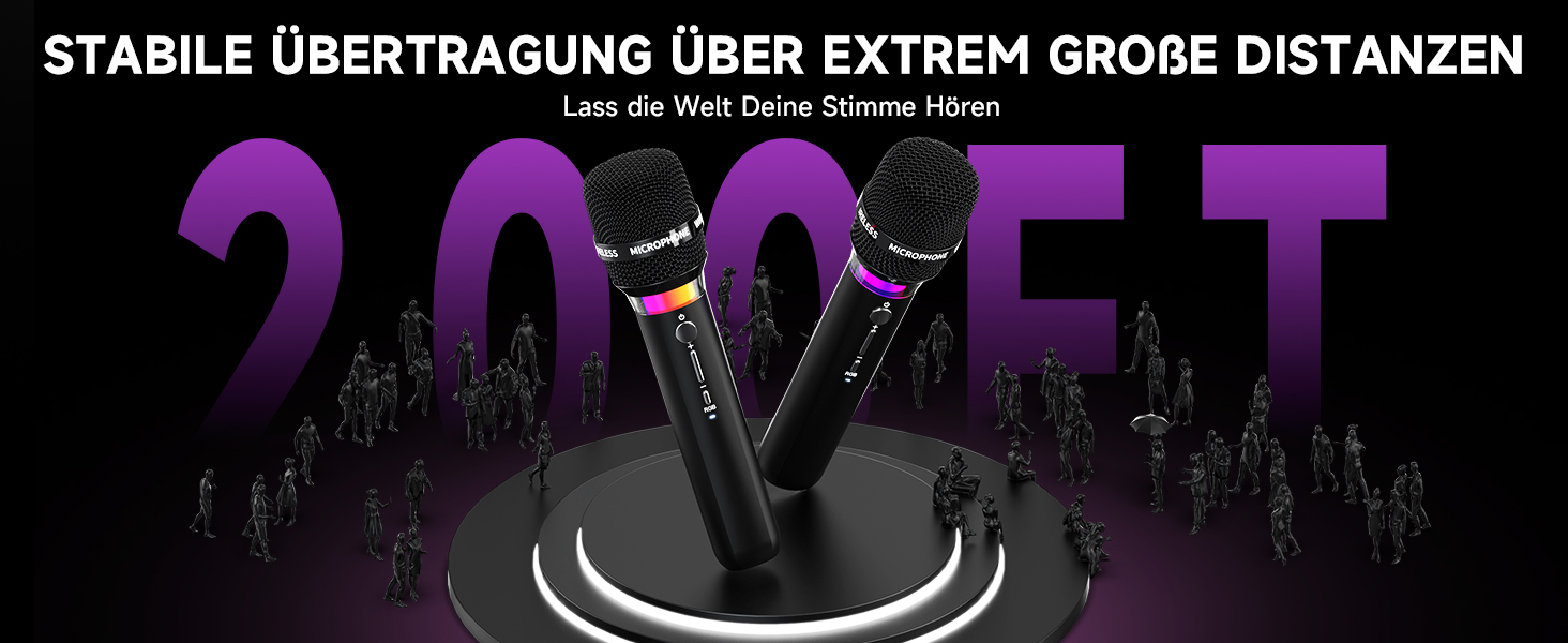 Бездротовий мікрофон з LED-підсвіткою, подвійний, акумуляторний, караоке, чорний