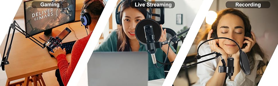 Тримач для мікрофона на подовжувачі, регульований кріплення для Blue Yeti, Yeti Nano, Elgato Wave, HyperX QuadCast, Fifine AM8 та інших мікрофонів, з різьбою 3/8' - 5/8' 1/4', поп-фільтр, кріплення для мікрофона