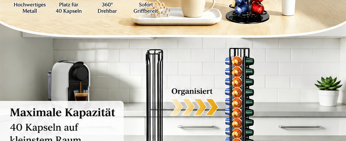 Органайзер-холдер для капсул Nespresso Original, поворотний на 360°, на 40 капсул, чорний