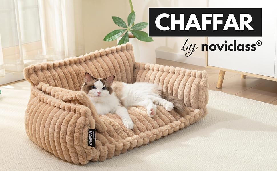 Noviclass® Софа для домашніх тварин Chaffar: ліжко для кота/собаки, ортопедичний матрац, сучасний стиль, Cord-дизайн, кремовий колір, розмір M (80 см)