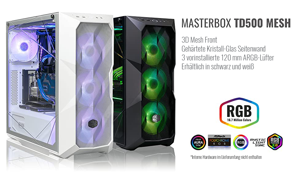 Корпус для ПК Cooler Master MasterBox TD500 Mesh ARGB, 3 вентилятори 120 мм, загартоване скло, білий