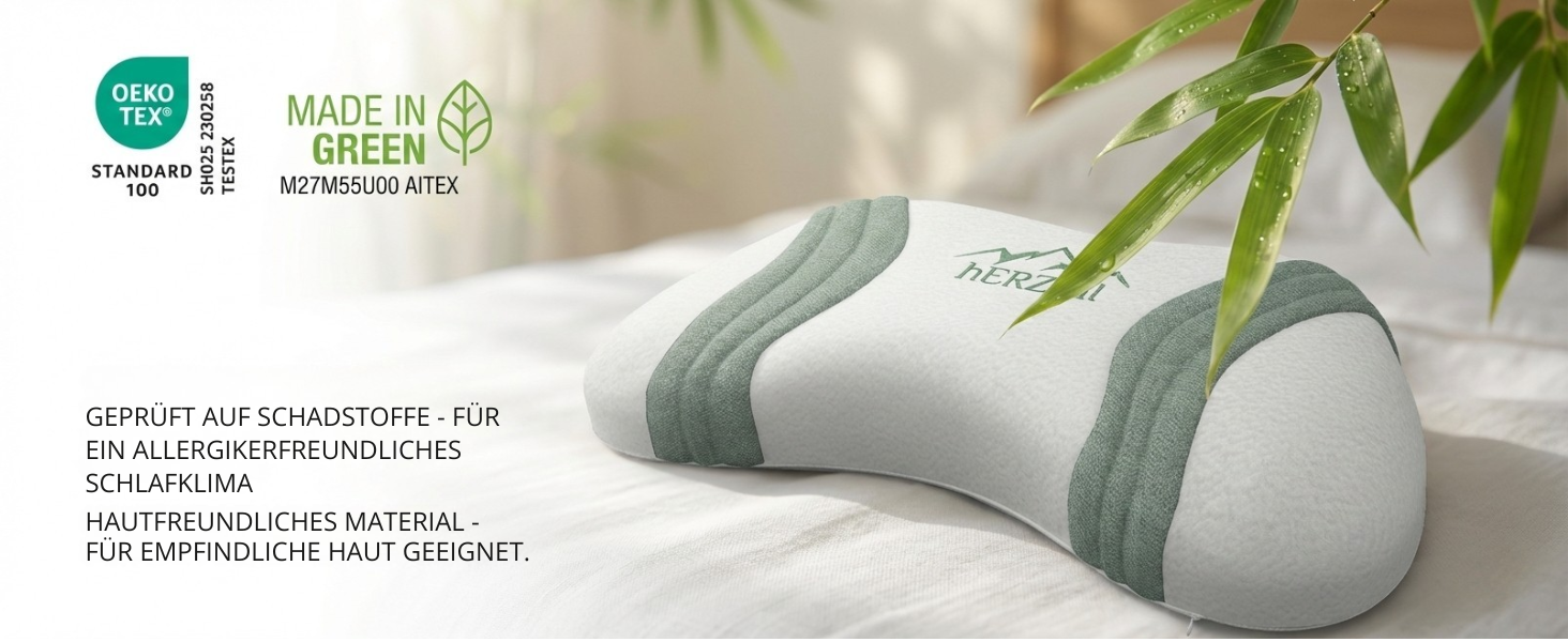 Ортопедична подушка для шиї з Memory Foam – Ергономічна подушка для сну на боці, спині та животі. Подушка для підтримки шийного відділу хребта, проти болю в шиї. Oeko-Tex, знімний чохол.