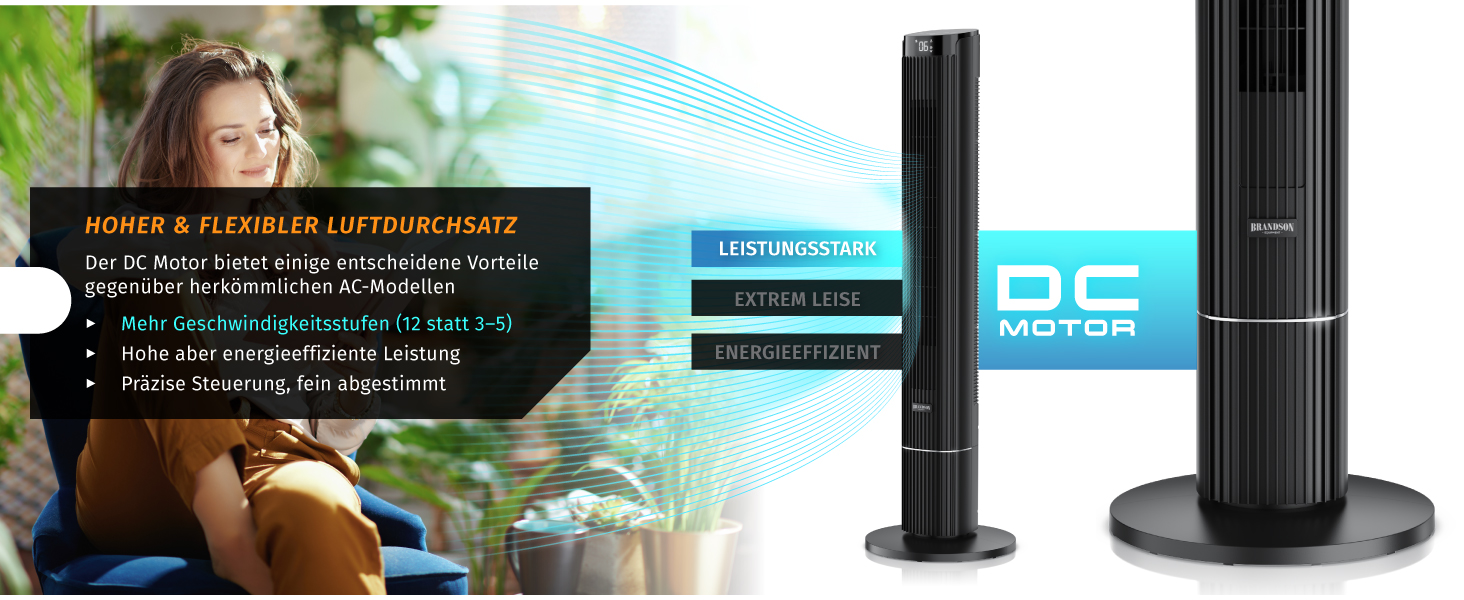 Вентилятор підлоговий Brandson DC Turm з Wi-Fi, керування через Smart Life, енергоефективний, тихий, з пультом - ECO GREEN