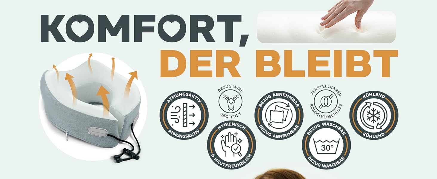 Подушка для шиї Sei Design для подорожей на літаку з Memory Foam, сірого кольору 32x32x11 см