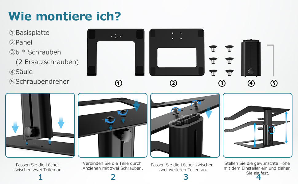 Підставка для ноутбука GOKEDA: ергономічна, регульована, з алюмінію, 11-17 дюймів, чорна