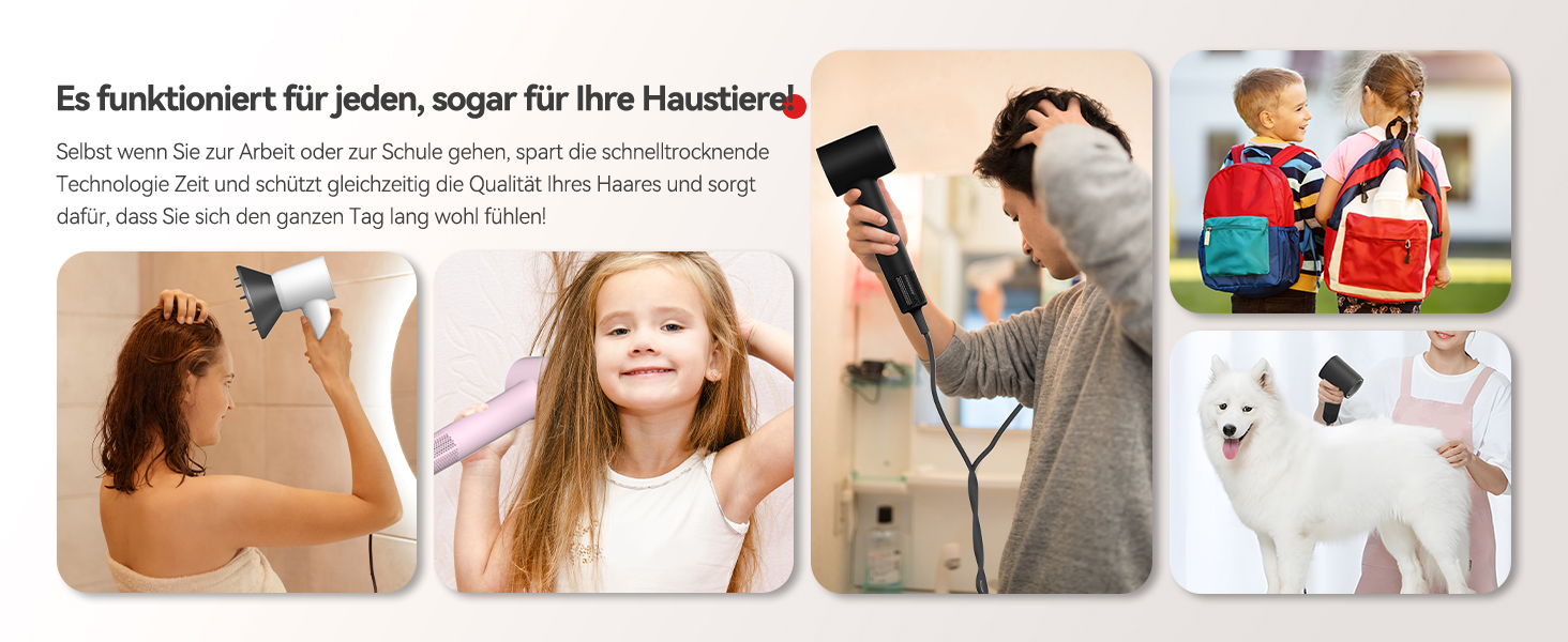 Фен з дифузором, потужний фен з мотором 160 000 об/хв, іонізатор, 500 млн негативних іонів, для подорожей та дому (сірий), сірий дифузор