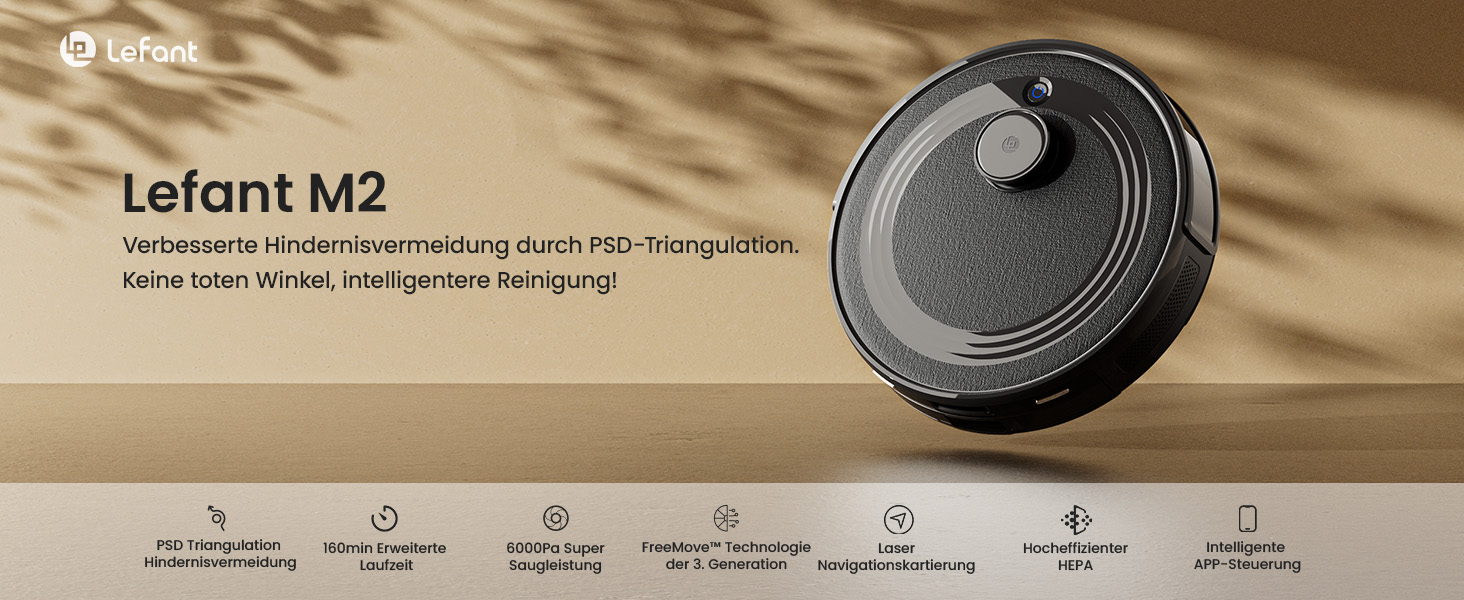 Робот-пилосос LEFANT M210PG з пультом дистанційного керування, потужність 2200Pa, для видалення шерсті тварин, з базою для зарядки, сумісний з Alexa та керуванням через додаток, час роботи 120 хвилин