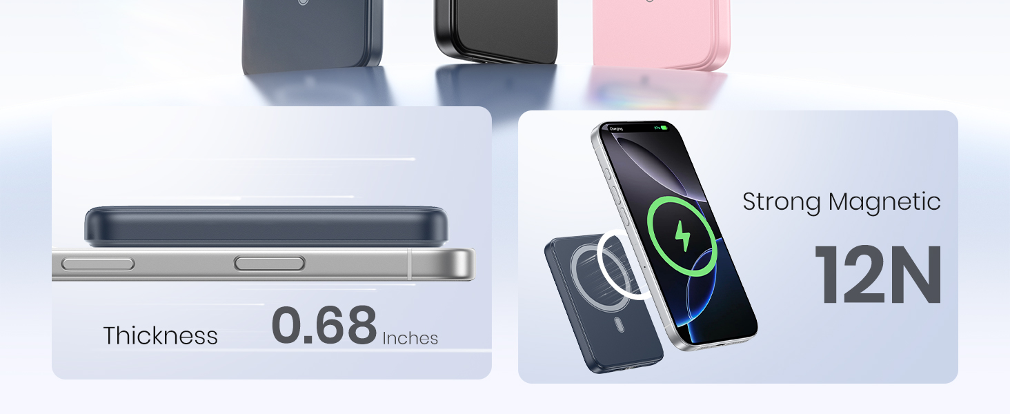 Power Bank A ADDTOP 10000mAh з підтримкою PD 20W та бездроговою зарядкою. LED дисплей, USB-C In/Out, сумісний з iPhone 17/16/15/14/13/12/Pro Max (Блакитний)