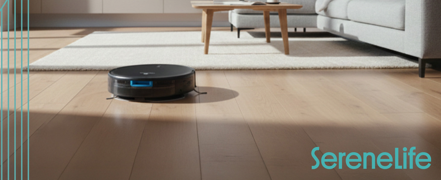 Робот-пилосос SereneLife 3-в-1 з функцією миття підлоги, з керуванням через додаток, для збору шерсті тварин та прибирання килимів (3000Pa, чорний)