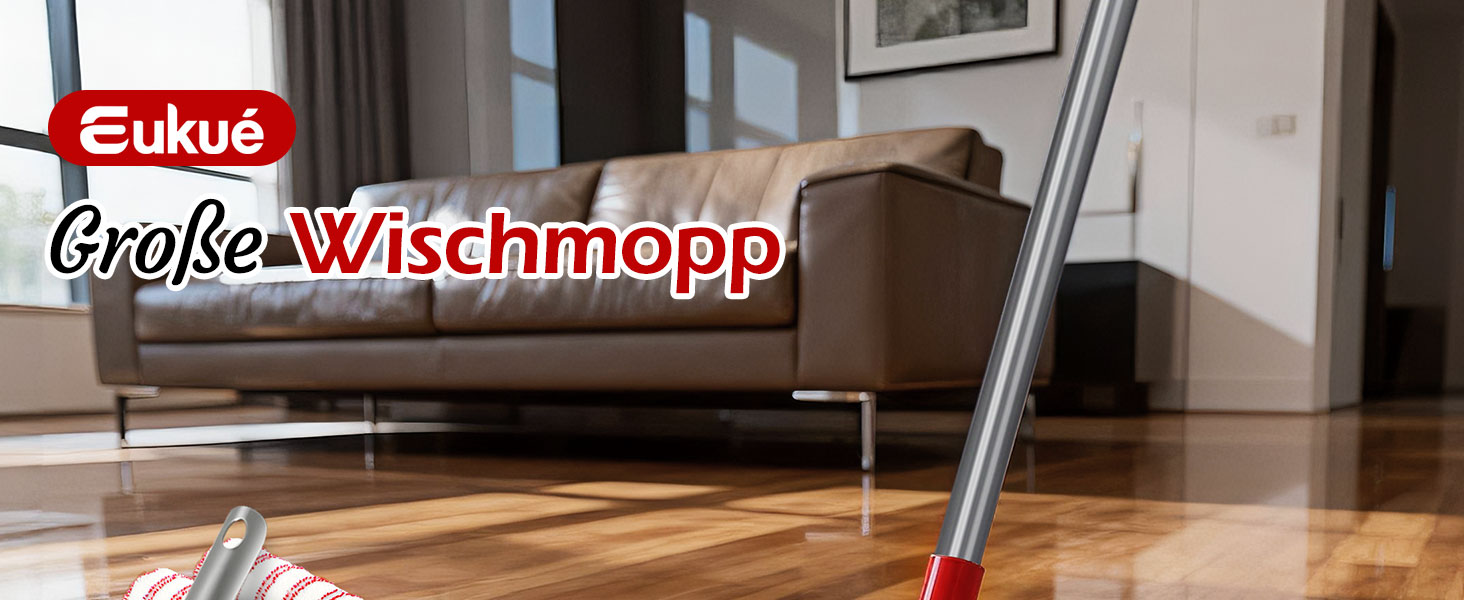 Набір для миття підлоги з відром, вичавлювач для підлоги, набір мопів 2 в 1 з регульованою ручкою з нержавіючої сталі та 6 мікрофібровими насадками, підходить для плитки та ламінату (Wischmopp Groβ)