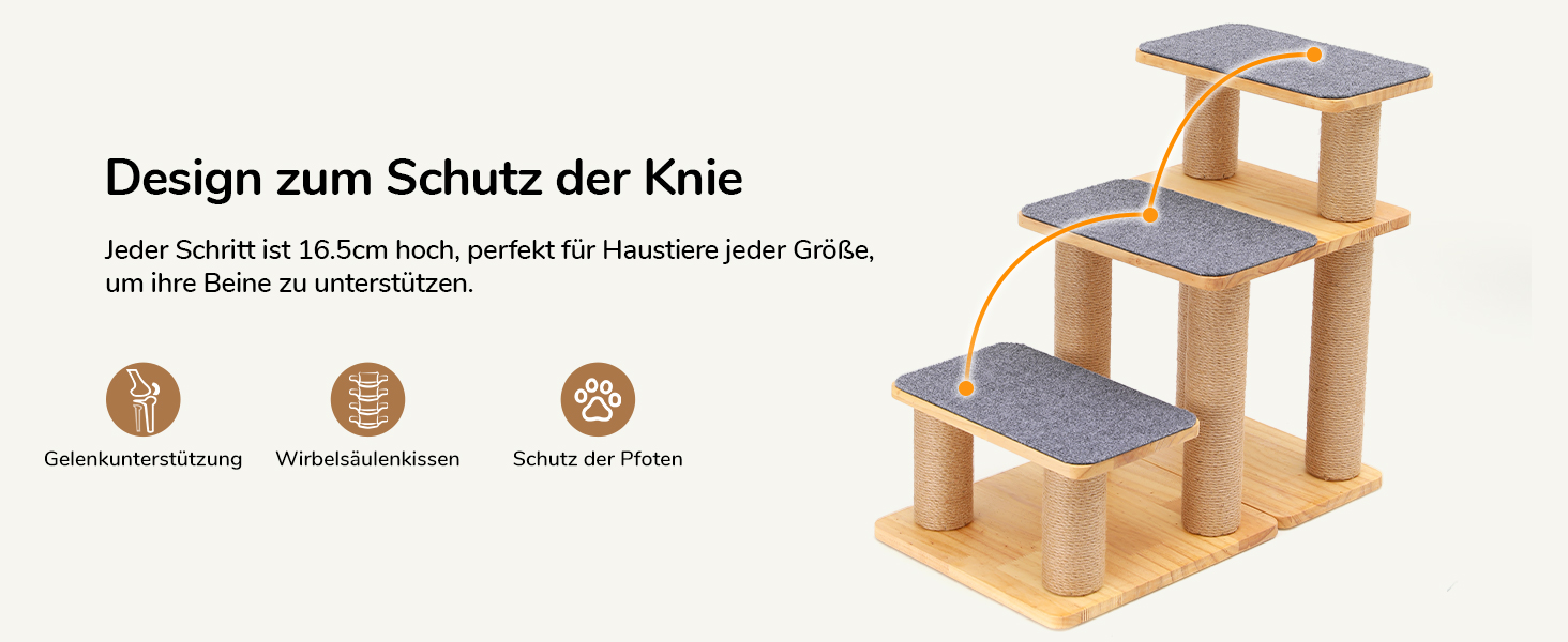 Сходинки для собак FUKUMARU, 3 сходинки, з натурального дерева та джуту, регульована висота 18-51 см, вантажопідйомність до 90 кг, знімний м'який килимок, 6 варіантів комбінації кольорів, підходить для котів та собак