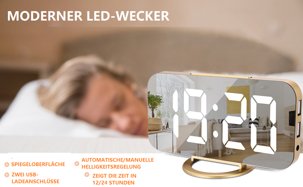 Цифровий годинник-дзеркало Sukeen Wecker Digital, 6.5' з функцією відкладання, 3 рівні яскравості, для спальні, нічного столика, офісу та декору інтер'єру (рожеве золото)