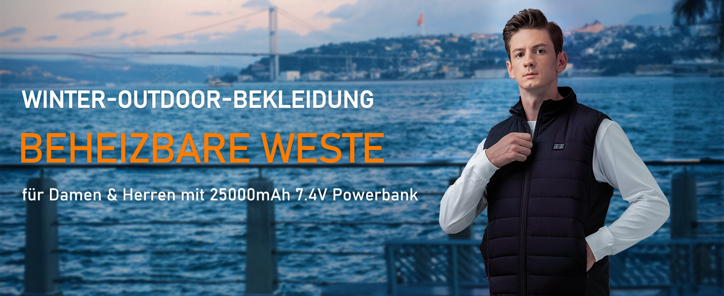 Обогріваючий жилет з підігрівом для жінок та чоловіків, жилетка з акумулятором 7.4V/5.0V, 3 режими температури, 6 зон нагріву, зимовий жилет-куртка, чорний, 25000mAh