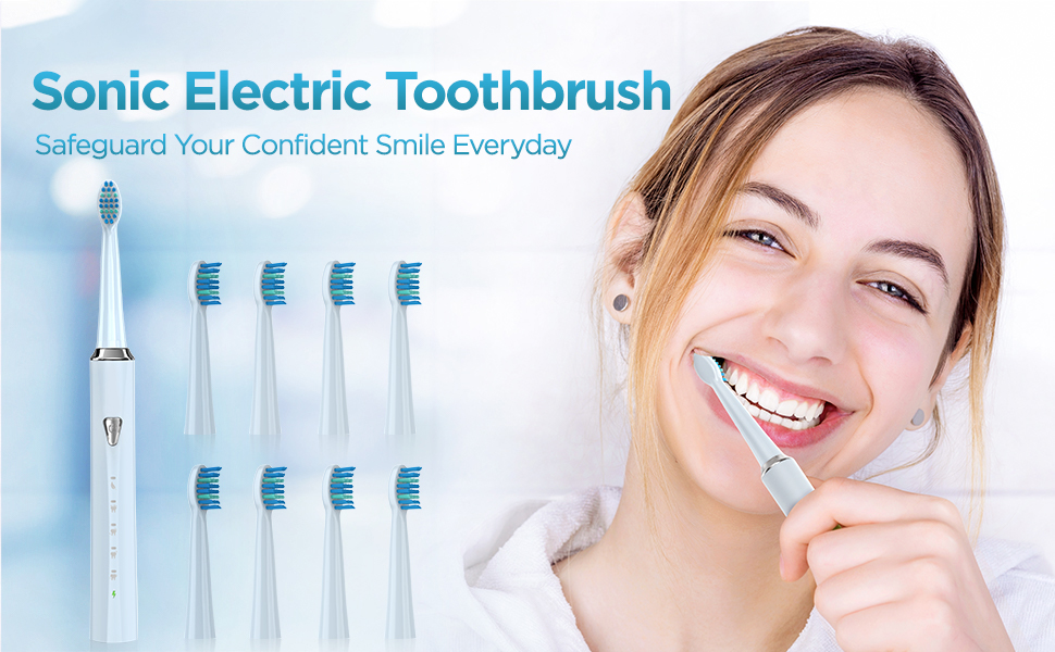 Електрична звукова зубна щітка для дорослих та дітей з 8 насадок, 5 режимів, 120 днів роботи від заряду, рожева/блакитна