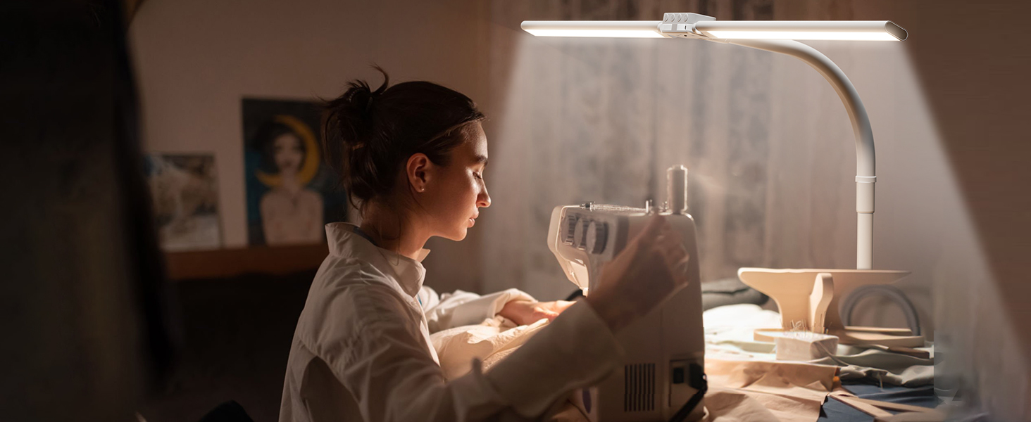 SIBRILLE Dual-Head LED Desk Lamp - Adjustable, Dimmable, Eye Protection for Office, PC, and Monitor Use