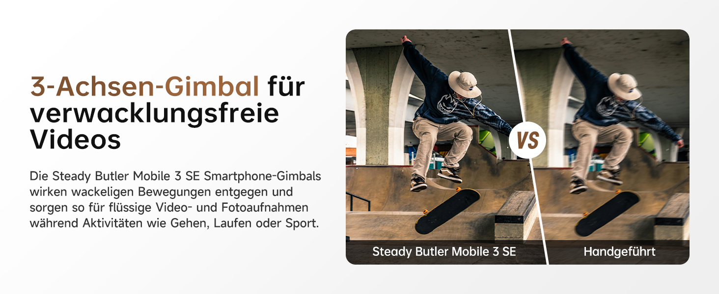 Rollei Steady Butler Mobil 3 SE: Gimbal для смартфонів з 3-осьовою стабілізацією, 280г, керування через додаток, сумісний з iPhone та Android