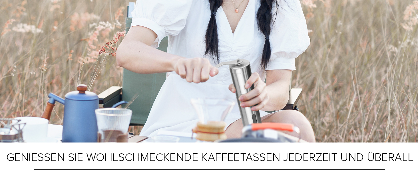 Кавомолка ручна Joeji's Kitchen з керамічним жорном - портативна кавомолка для еспресо з нержавіючої сталі, мішок з льону та щітка для чищення