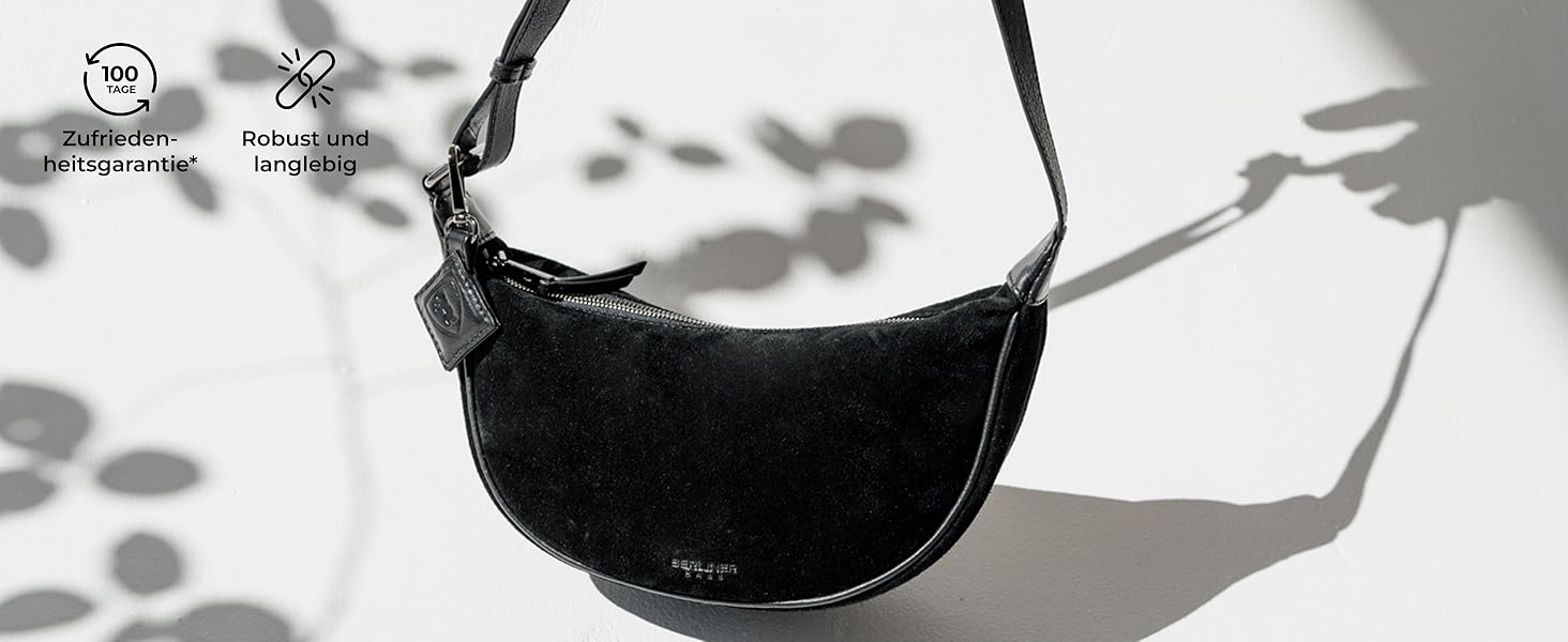 Сумка через плече Berliner Bags Luna, шкіряна жіноча, чорна замша, напівмісяць