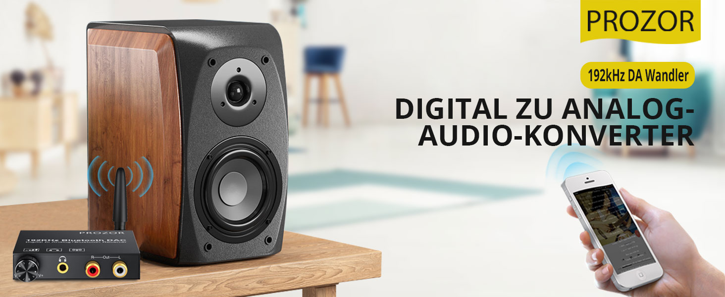 Bluetooth аудіоприймач PROZOR DAC: перетворювач з оптичним входом, Aux/RCA, регулювання гучності