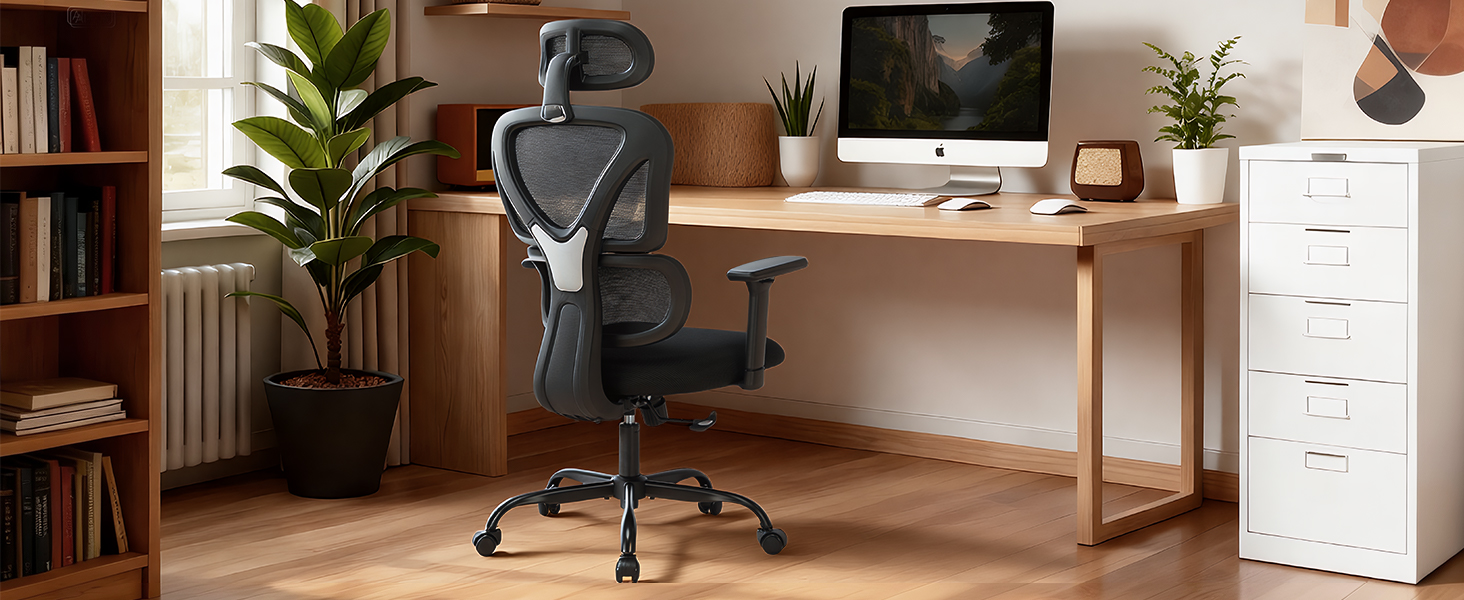 Коламі - Ергономічне крісло для офісу та дому, чорне, з регульованою підголівником та підлокітниками