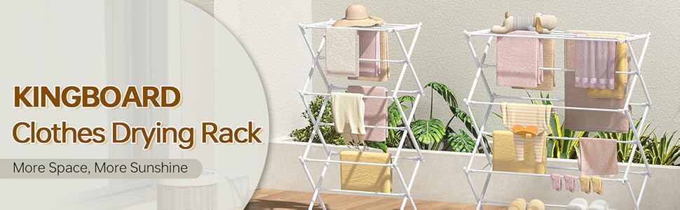 Сушарка для білизни KINGBOARD компактна складана, 6 рівнів, біла - для ванної, балкона