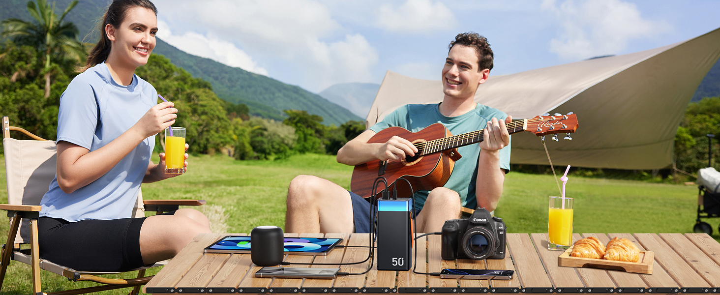 Power Bank CUZAR 50000mAh з USB-C PD, 5 виходів та 2 входи, сумісний з iPhone, iPad, Samsung (Оранжевий)