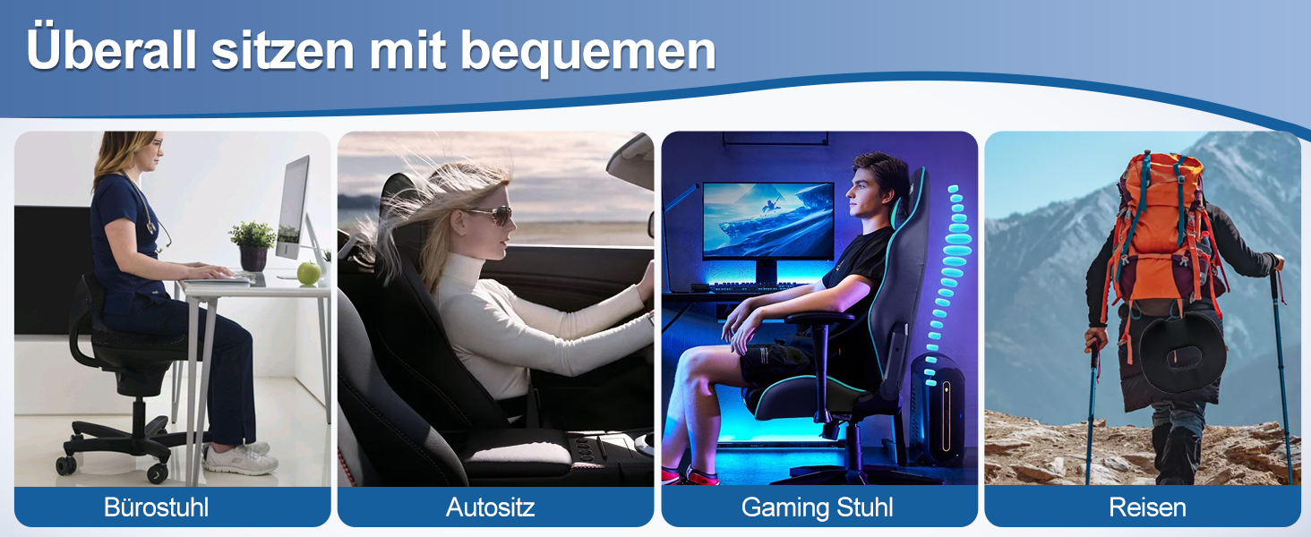 Ортопедична подушка для сидіння (кільце) для геморою та куприкового болю, подушка у формі пончика, Memory Foam, чорна, стандартна