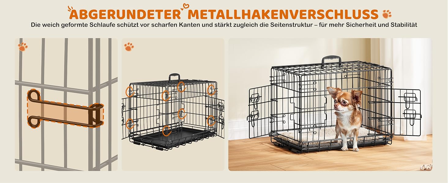 Клітка для собак Yaheetech 107x66x74.5 см, розкладний вольєр з перегородкою, 2 двері, висувна підставка, чорна, XL
