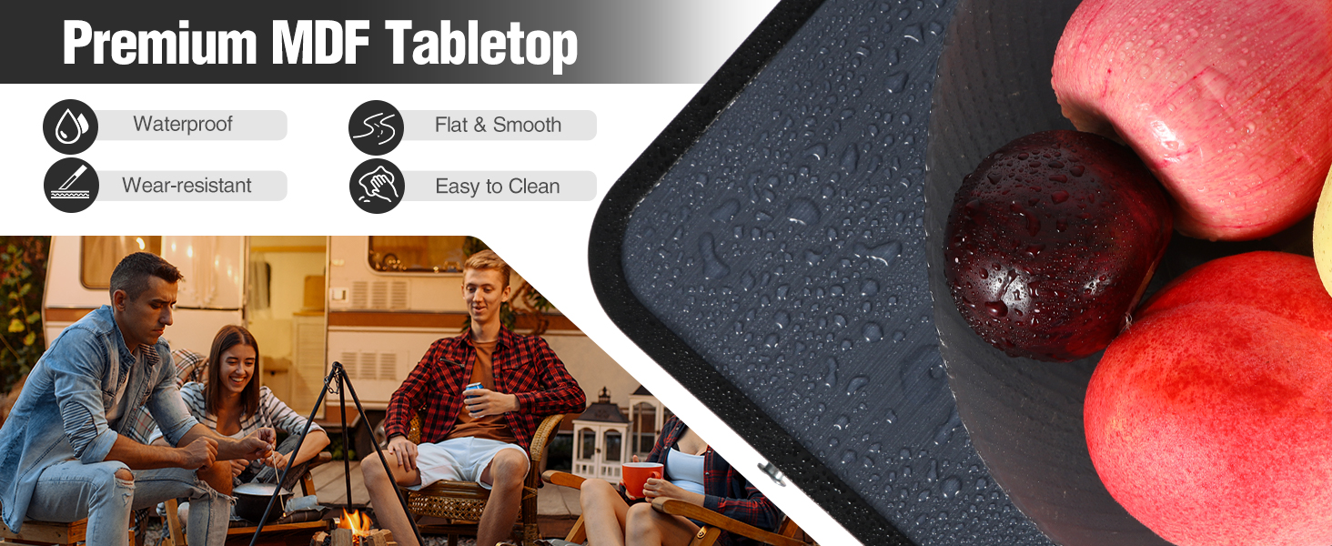 Складний кемпінговий стіл REDCAMP з регульованою висотою 90x60 см, чорно-сірий - для дому, балкону, пікніка