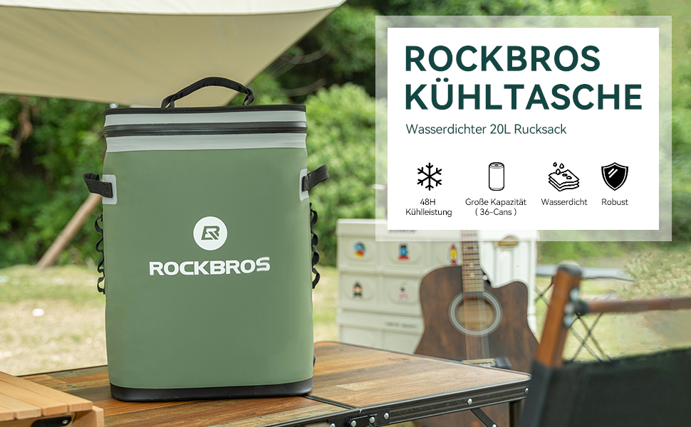 ROCKBROS Холодильна сумка 17L, ізольована сумка-холодильник для пікніка, кемпінгу, риболовлі, подорожей. Збереження холоду до 48 годин (20L рюкзак, зелений)