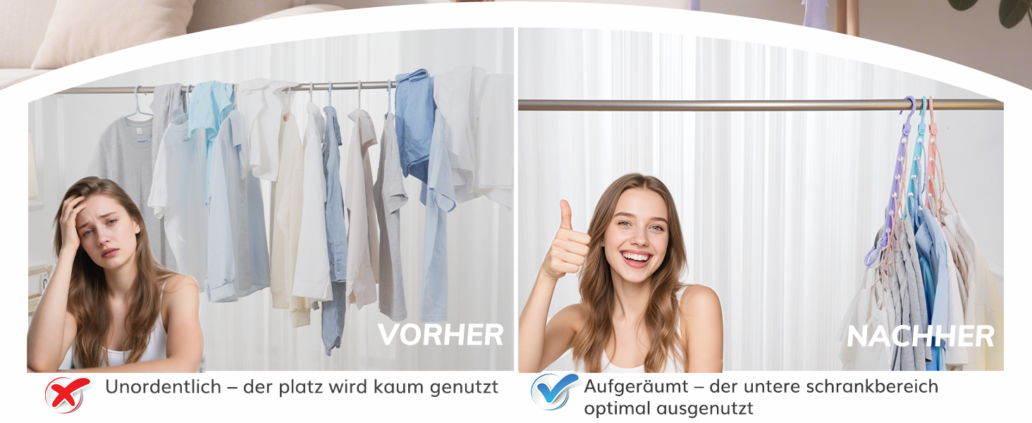 Набір вішалок для одягу Magic Hangers, 8 шт. з 6 отворами та 360° обертанням, чорний. Організатор для шафи, ідеально для студентів та дівчаток. Стабільні гачки для важкого одягу.