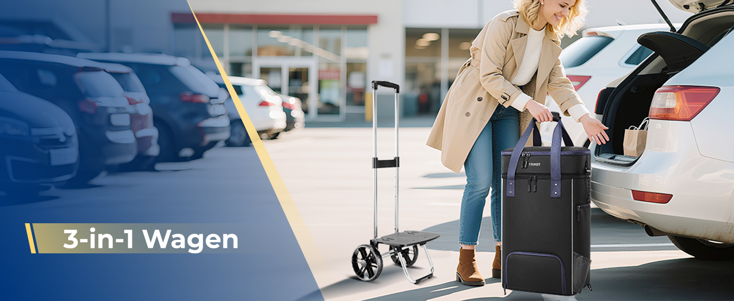 Тролей для покупок Ytonet: складаний, з відділенням для охолодження, 55 літрів, 68 кг, 3-в-1 (сумка-тележка, сумка для покупок), чорний